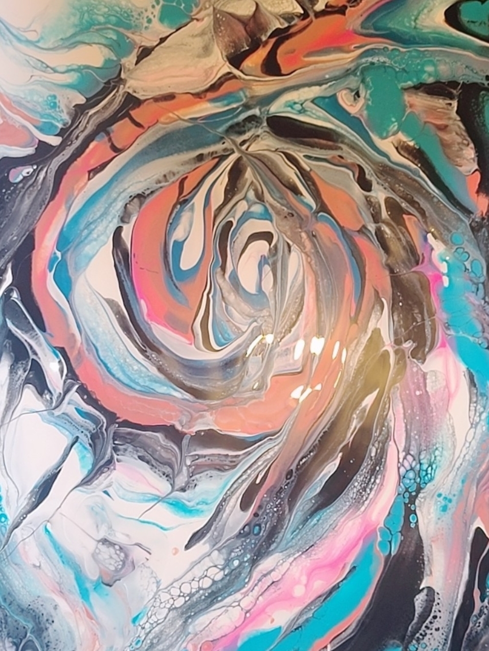 Abstract Swirl Home Art Print in Teal, Pink, Coral, and Black